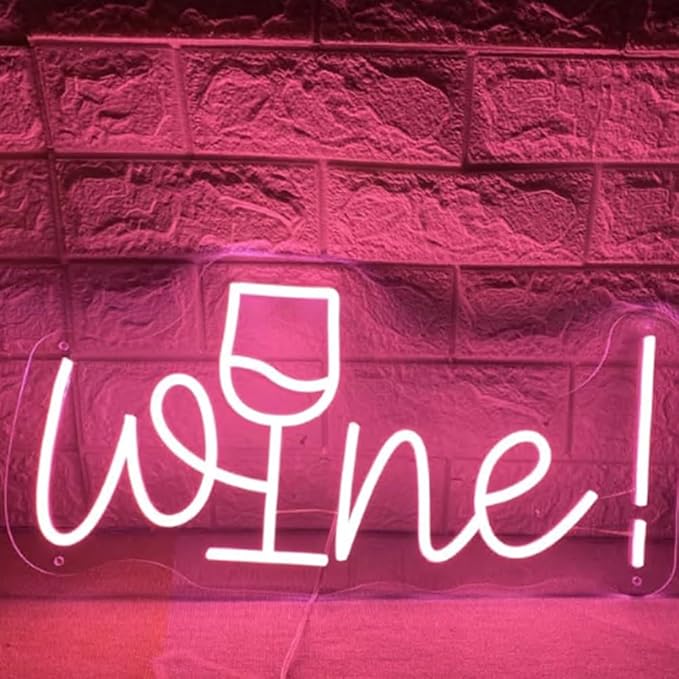 Wine Neon Sign Wine Cup Led Light Wedding Sign Home Party Bar Decor Shop Logo Welcome Sign Wall Décor USB Size:20inch