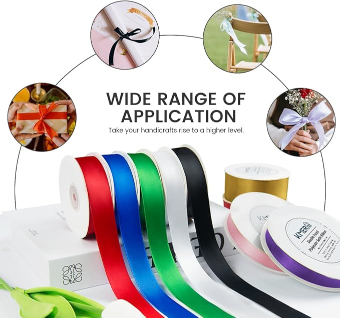KMER LIFE 3/8 inch x 25 Yards Double Faced Polyester Red Satin Ribbon, Perfect for Gift Wrapping Very Suitable for Weddings Party Hair Bow Invitation Decorations and More