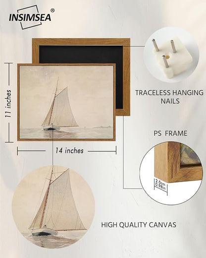InSimSea Framed Wall Art for Living Room Large Canvas Wall Art White Sailboat Seascape Watercolor Vintage Painting - Coastal Wall Art Prints Pictures Bedroom Office and Home Decor 11x14in