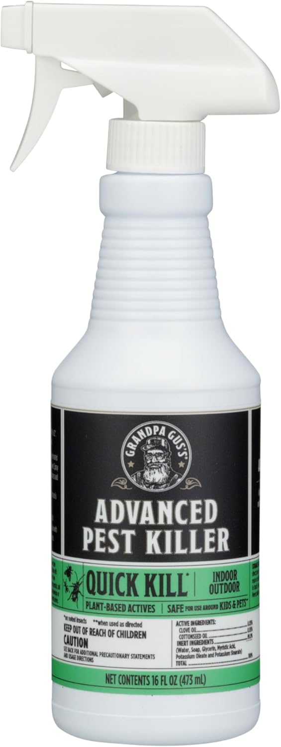 Grandpa Gus's Natural Pest Killer Spray, Ready-to-Use Indoor and Outdoor Insect Control, Kills Ants, Roaches, Spiders, Fleas, Ticks, Hornets, Wasps and More, Safe for Kids and Pets, 16 fl oz