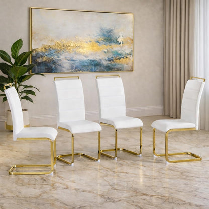 Dining Chairs Set 4, Armless White Kitchen Chairs, Waterproof Faux Leather Dinner Chairs with Upholstered Seat, Side Chairs with Black Metal Frame for Kitchen Dining Room