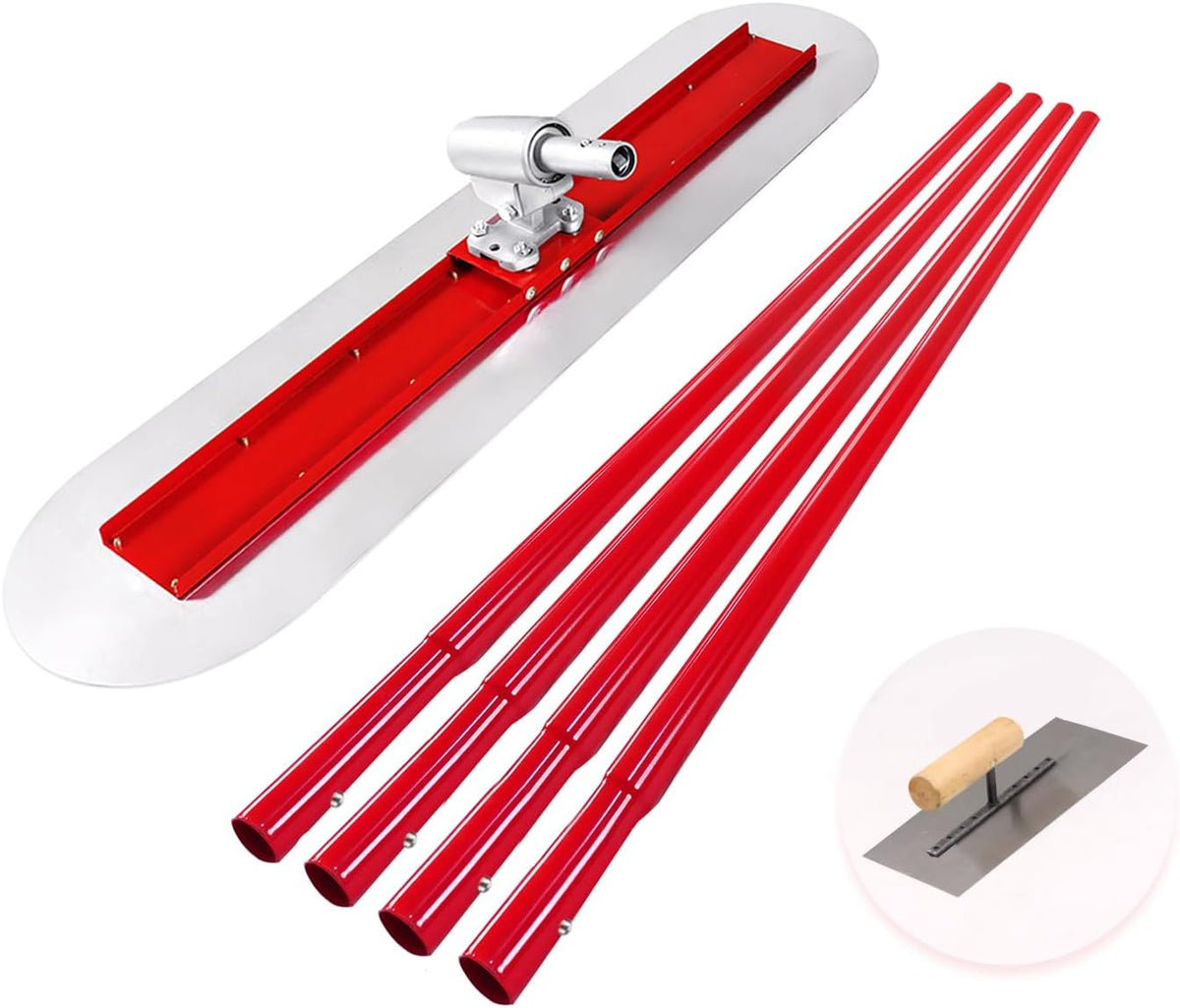 Bull Float Concrete Bull Float Tool Kit 48"x12" Fresno Round End Stainless Steel Board Kit Tool Cement Trowel Tools Float Bracket Concrete Tools Finishing With 48" Aluminum Alloy Handle x4 VOYAR
