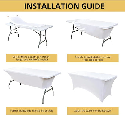 2-Pack 4ft White Spandex Table Covers for Rectangular Folding Tables - Wrinkle Resistant Stretch Tight Table Cloths - Ultimate Fitted Table Protector for Parties, Banquet, and Wedding