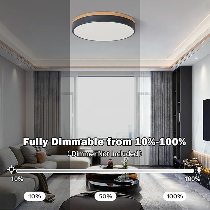 Dimmable Wood LED Close to Ceiling Light, Modern 2700K-6000K 5CCT Round Grey Flush Mount Light Fixtures, Minimalist Ceiling Lamp for Living Room, Dining Room, Bedroom, Kitchen-15.8in