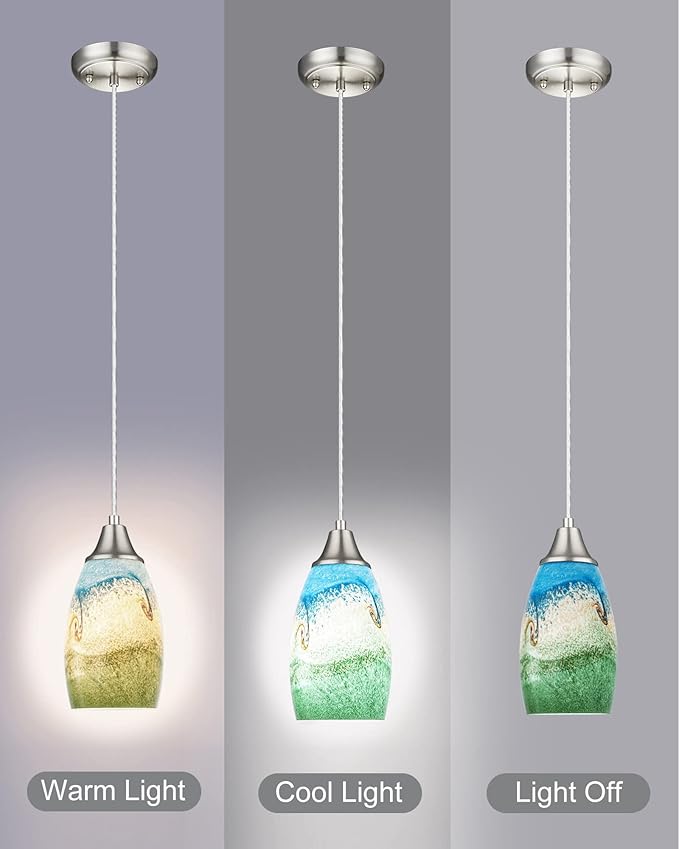 3pack Mini Pendant Lights Kitchen Island Hand Blown Art Glass Hanging Ceiling Pendant Light Over Kitchen Sink Glass Pendant Light Shade for Coffee Bar,Dining Room,Stairs Multi Color