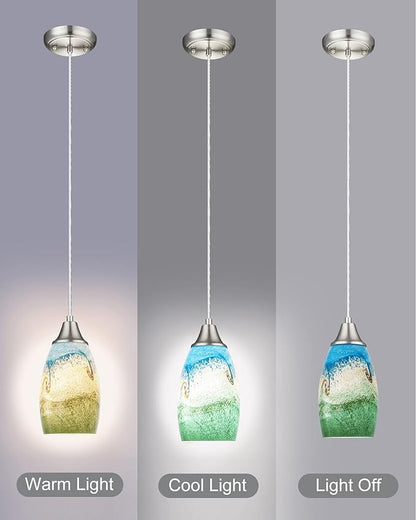 Mini Glass Pendant Lights,Blown Art Glass Pendant Hanging Light Fixtures Kitchen Island Pendant Lamp Shade with Brushed Nickel Finish for Bar Counter,Hallway,Dining Room Multi color-1P