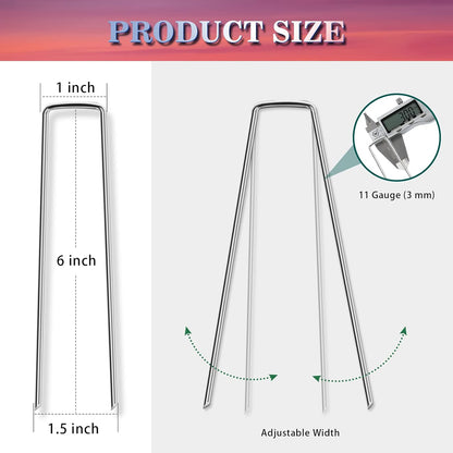 Gtongoko 50 Pack Galvanized Landscape Staples, Garden Stakes, Tent Stakes, Plant Cover Stakes 6 Inch for Landscaping Securing Weed Barrier Fabric, Irrigation Tubing, Holding Fence