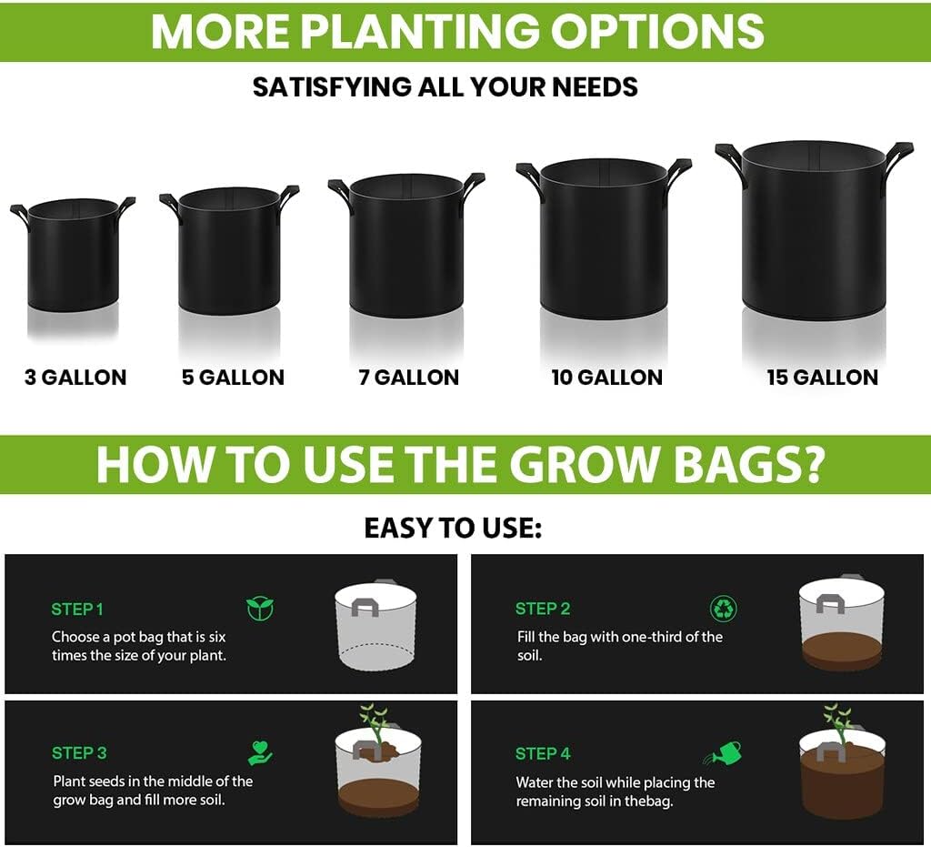 Gardenera Large Quantity Grow Bags - 100-Pack 7 Gallon Nonwoven Planters with Handles, Great for Farms and Greenhouses