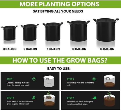 Gardenera Reusable Grow Bags - 20-Pack 15 Gallon Fabric Planters with Aeration and Handles, Great for Growing Trees and Large Shrubs