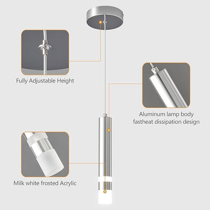 Modern Pendant Light Kitchen Fixture Dimmable LED Chrome Mini Pendant Lighting fo Kitchen Island Bedroom Bedside Table Small Pendant Lights (2-Pack)
