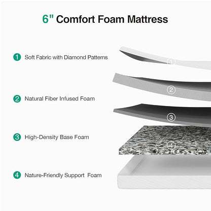 Novilla Twin Mattress 6 Inch, Twin Size Memory Foam Mattress for Kids with Breathable Comfort & High-Density Support Foam for Cool Touch & Enhanced Support Mattresses in a Box