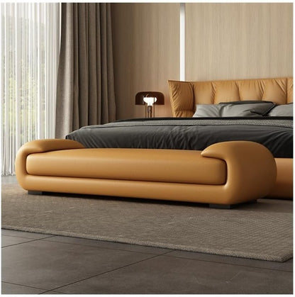 Modern Bed End Stool Bedroom Long Sofa Master Living Room Bedside Shoe Bench Entryway(Orange,Medium)