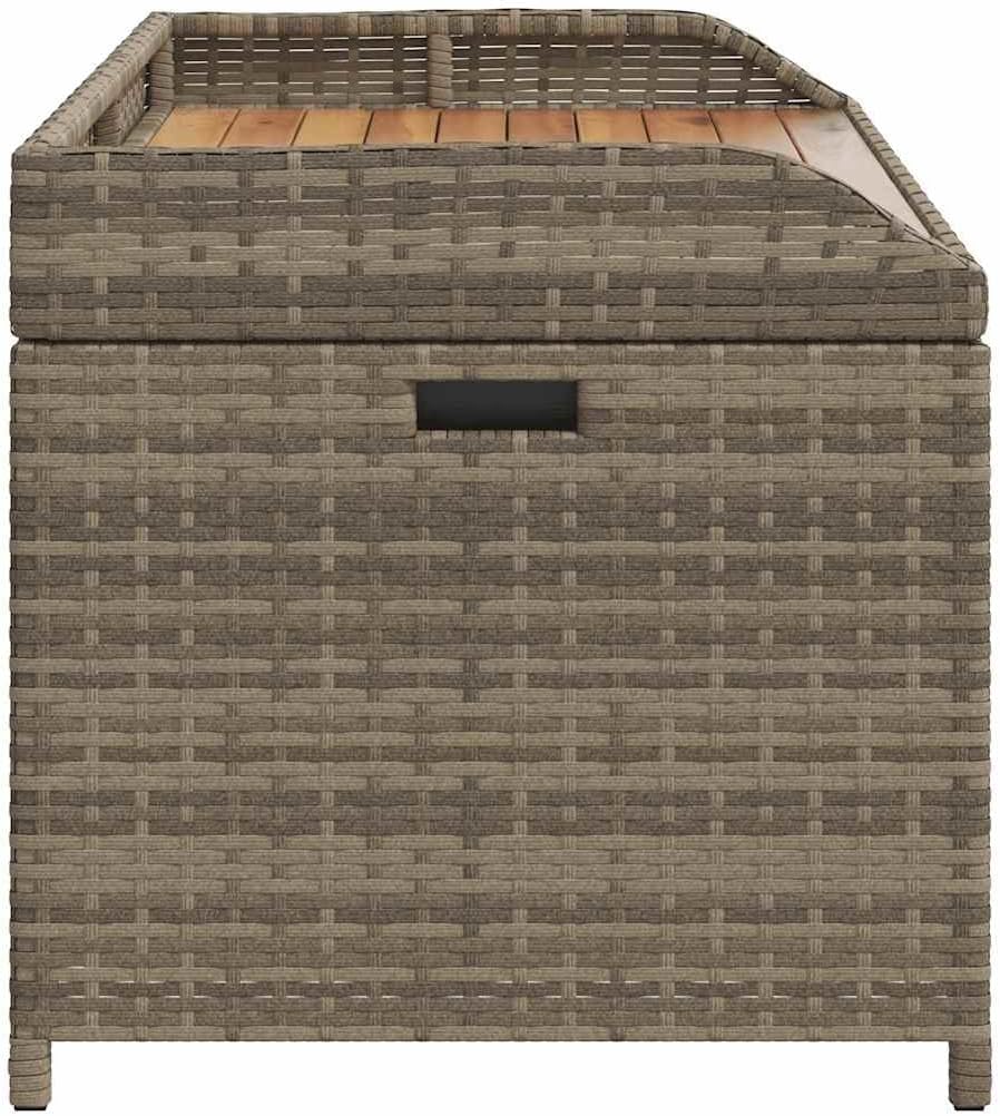 Gray Outdoor Storage Bench with Waterproof Bag, 39.4"x19.7"x20.5" Poly Rattan and Acacia Wood Patio Seat Box