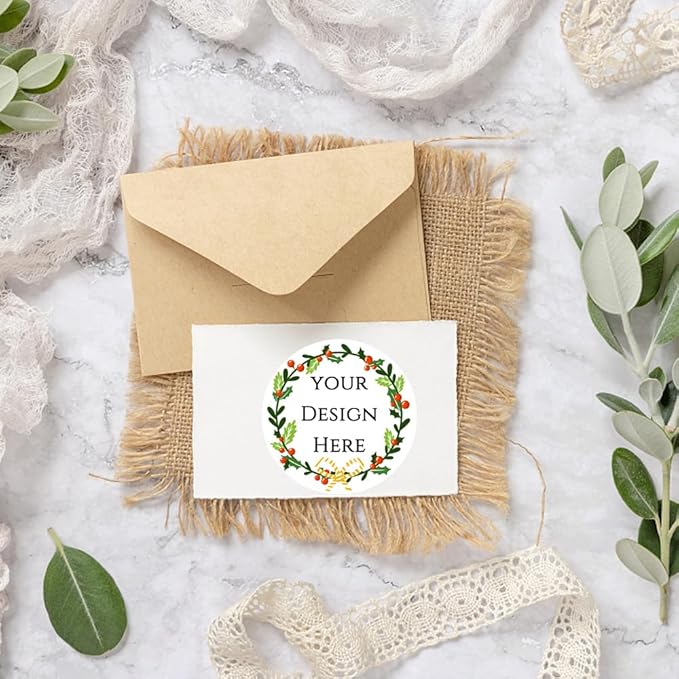 100-1000pcs Custom Stickers Merry Christmas Stickers Personalized Labels Adhesive Xmas Decorative Envelope Seals Stickers for Cards Gift Boxes (Round Kraft -3)