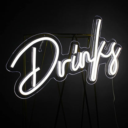 Looklight Drinks Neon Sign,Bar Neon Sign,Neon Signs for Wall Decor,Neon Sign For Room,White Neon Light Sign Led Neon Bar Signs USB Connectivity Light Up Wall Decor for Teen Room Bedroom Bar Store