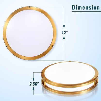 Gold Ceiling Light Fixture 24W, 12 inch LED Flush Mount Ceiling Light for Bedroom, Kitchen, Bathroom, 5CCT Dimmable Close to Ceiling Light Fixture for Hallway 2 Pack…