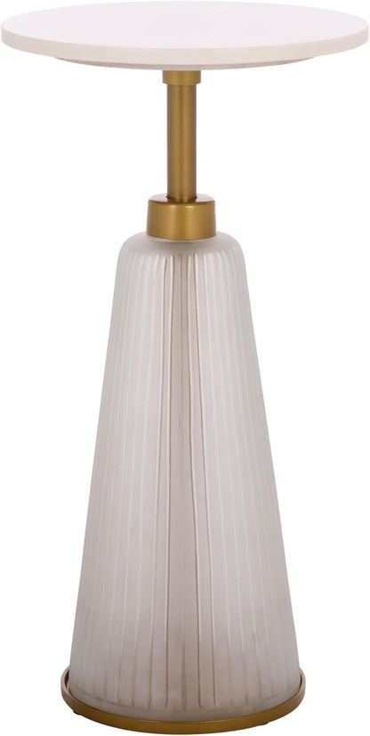 SAFAVIEH Home Collection - Paulon Round Side Table with White Marble Top & Cream Fluted Glass Base, Fully Assembled (ACC3216A)