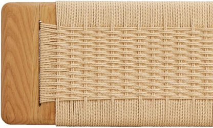 Wood Dining Bench with Hand Woven Rattan Seat, Farmhouse Entryway Bench for Bedroom, Kitchen, Living Room (Oak+Wood)