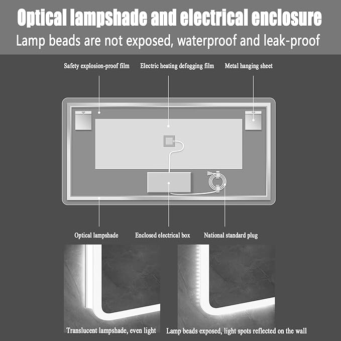 Backlit LED Illuminated Bathroom Mirror with LED Lights, Lighted Bathroom Makeup Wall Mounted Mirror with Demister Pad, Sensor Touch Switch, Horizontal/Vertical(H60*W90CM/H23.6*W35.4IN)