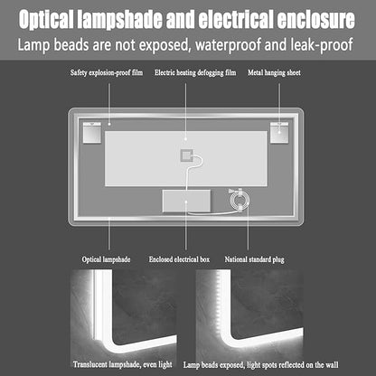 Backlit LED Illuminated Bathroom Mirror with LED Lights, Lighted Bathroom Makeup Wall Mounted Mirror with Demister Pad, Sensor Touch Switch, Horizontal/Vertical(H60*W90CM/H23.6*W35.4IN)