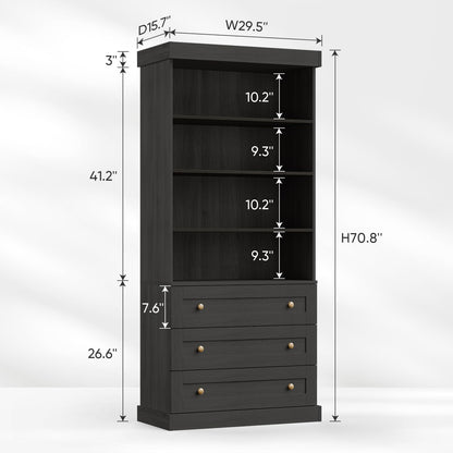 Vyre 71" Tall Farmhouse Kitchen Pantry, Set of 2 Large Storage Cabinets with 3 Drawers, Adjustable Shelves, Wood Versatile Hutch Cabinet for Living Room, Dining Room, Black