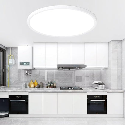 24 Inch Dimmable LED Ceiling Light Fixture, Ultra Thin Flush Mount, 48W 4800Lumen, 3 Color Changeable, Round, White, for Dining Room, Living Room, Bedroom, Office, Hotel