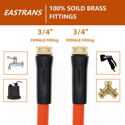 EASTRANS Female to Female Garden Hose 3 ft x 5/8", Heavy Duty Short Water Hose with 3/4" Solid Brass Connector, Flexible, Lightweight, Orange