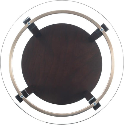 Maykoosh Round End Table with Glass Top & Espresso Finish - Accent Table