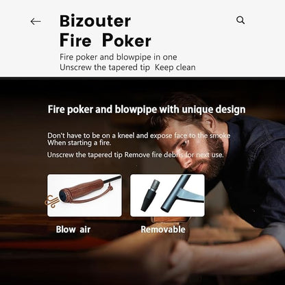 Fire Poker 34inch 2 in 1 Foldable Fire Poker & Blow Stick Fireplace Tool with Wooden Ergonomic Handle, Portable Fire Pit Poker for Campfire,Wood Burning Stove & BBQ