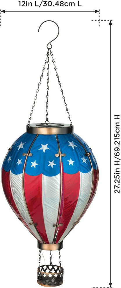 Regal Art & Gift Hot Air Balloon Solar Lantern – Hanging Solar-Powered LED Lights, Waterproof Portable Decorative Outdoor Lamp Made of Metal & Glass for Garden, Patios & Pathway – Americana (X-Large)