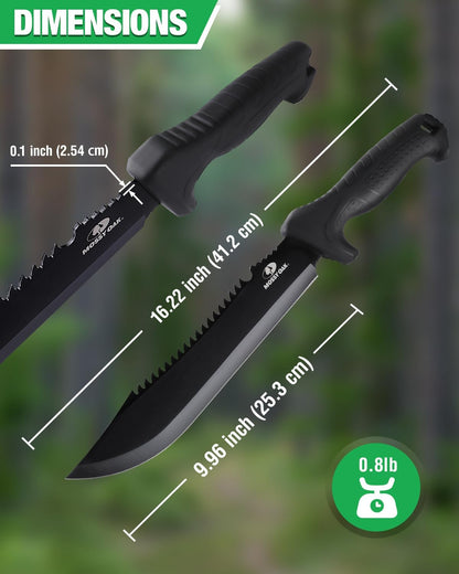 Mossy Oak 16" Heavy Duty Machete with Saw and Sheath, Sharp Dual-Edge Blade, Ergonomic Non-Slip Handle for Bushcraft, Outdoor Hunting, Garden Cutting and Yard Work