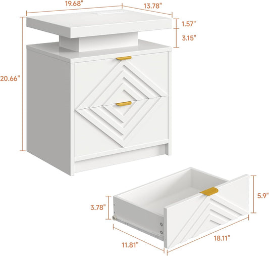 White Nightstand with Charging Station and LED Lights, Smart Night Stand, Modern Bedside Table with Drawers, RGB Lights, Power Outlets, USB and Type-C Ports, End Side Table for Bedroom Office (2)