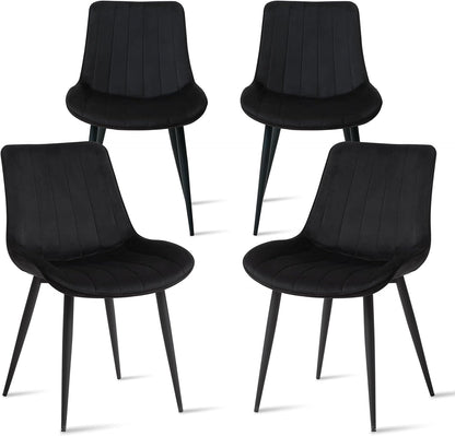 Velvet Dining Chairs Set of 4, Black Modern Upholstered Armless Kitchen Chairs with Metal Legs for Bedroom Living Room