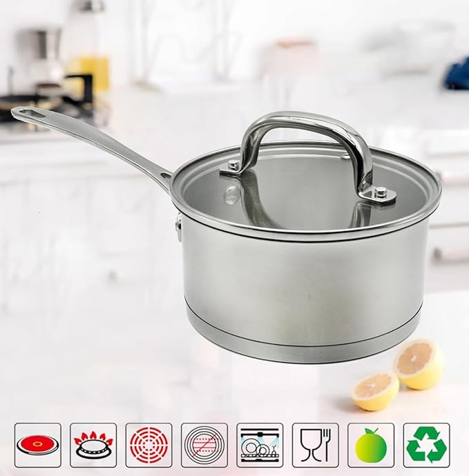 Stainless Steel Saucepans Impact Bonded Right Angles SS Saucepan 3.3QT 20cm