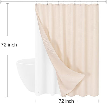 3 in 1 Shower Curtain Set, Blush Pink Waffle Shower Curtain and PEVA Liner Set with 12 Stainless Steel Shower Curtain Hooks, Waterproof Shower Curtains for Bathroom, 72 W x 72 H