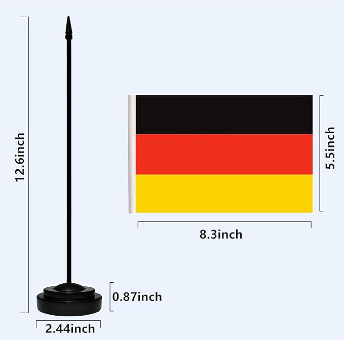 Germany German Deluxe Desk Flag Set, Small Mini Miniature Germany German Table Desktop Flags With Solid Pole, Black Base and Spear Top(2 Pack)