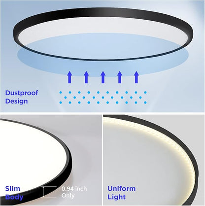 ocioc 18inch Ceiling Light with Remote Control, 40W LED Flush Mount Light Fixture with 2000K Backlight, 3000K-6500K Light Changing, Brightness Adjustable Close to Ceiling Lights Fixture Black