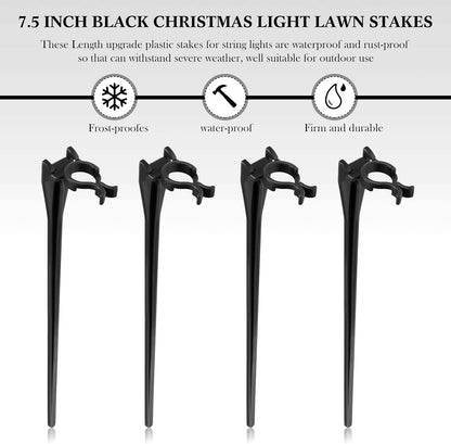Jetec 800 Pieces Christmas Light Stakes Universal Yard Lawn Holiday 7.5 Inches Light Ground Stakes for C7 C9 String Lights Christmas Outdoor Lights Holders on Yards, Driveways (Black)