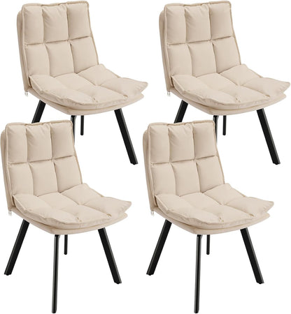 Susalt Swivel Dining Chairs Set of 4, Upholstered Dining Room Chairs, Leather Kitchen Chairs with Metal Feet, Double-Layer Foam Dinner Chair for Dining Room, and Kitchen, Off White and Black