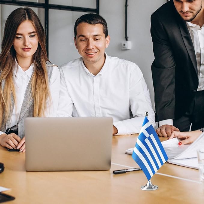 Greece Flag Greek Flags, Small Mini Greek Desk Flag, Used for Table Office Classroom Home Patriotic Events Decorations