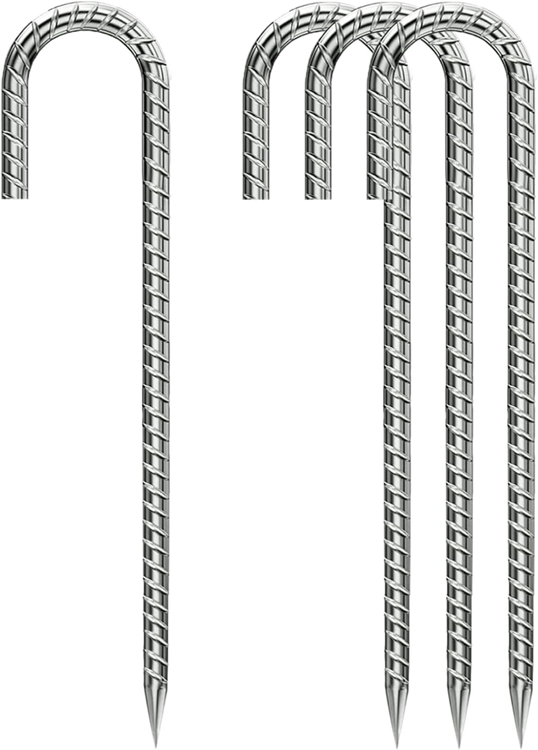 Rebar-Stakes-12-Inch, Ground Stakes Heavy Duty J-Hook Galvanized Anti-Rust Heavy Duty Ground Anchors for Garden Dog Fence Chicken Coop Christmas Decorations Deer Fence 4pcs