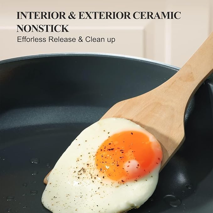 Nonstick Ceramic Frying Pan with Lid, Non Toxic Skillet, Healthy Egg & Omelet & Chef's Pan, PTFE PFOA & PFAS Free, Induction Compatible (12Inch W/L)