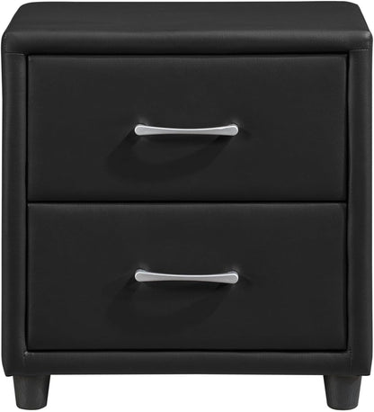 Contemporary Durable Faux Leather Covering Nightstand of Drawers Silver Tone Bar Pulls Stylish Furniture,for Small Spaces