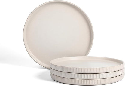 Stone Lain Haven Modern Stoneware 4 Piece Dinner Plates Sets, Dish Set for 4,Reactive Glaze Beige