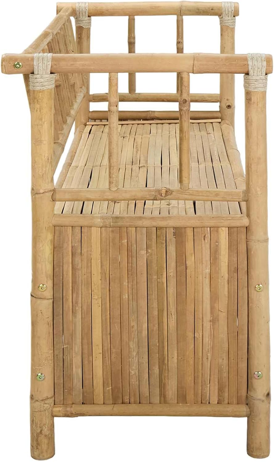 Bamboo Garden Storage Bench, 43 Inch Outdoor Patio Seating with Under Seat Hidden Compartment, Natural Wood Entryway Bench for Sunroom Backyard and Porch