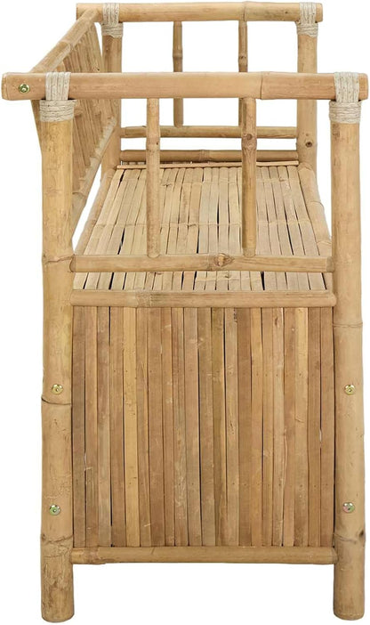 Bamboo Garden Storage Bench, 43 Inch Outdoor Patio Seating with Under Seat Hidden Compartment, Natural Wood Entryway Bench for Sunroom Backyard and Porch