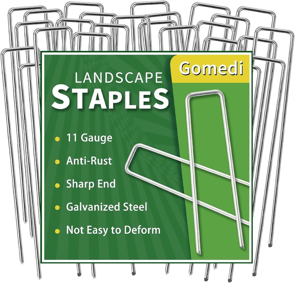 Landscape Staples 10 Inch 60 Pack, Garden Stakes Galvanized Garden Staples 11 Gauge, Plant Cover Stakes for Lawn Weed Barrier