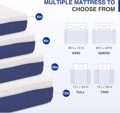 6 Inch Full Gel Cooling Memory Foam Mattress, Pressure Relief, Medium Firm Support，Mattress in a Box, CertiPUR-US Certified
