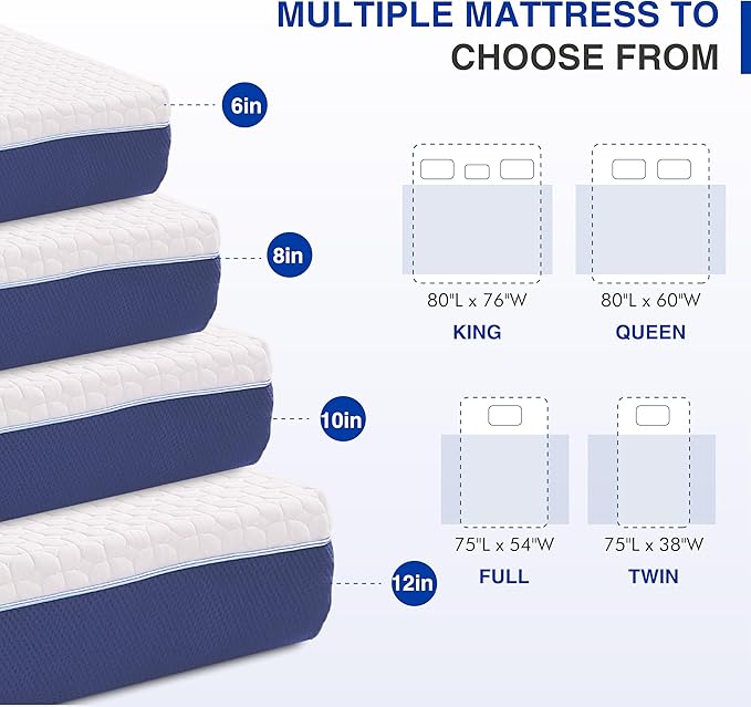 8 Inch Queen Gel Cooling Memory Foam Mattress, Pressure Relief, Medium Firm Support，Mattress in a Box, CertiPUR-US Certified