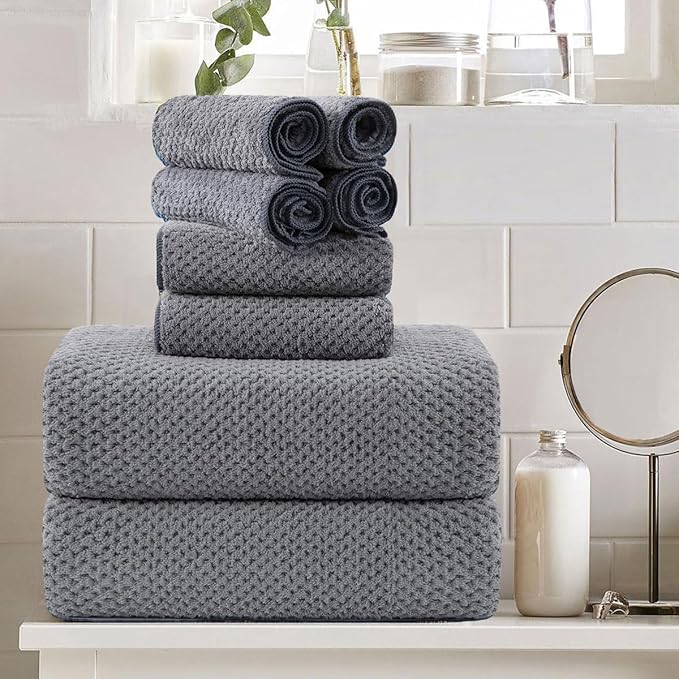 8 Piece Large Grey Family Bath Towel Set-2 Oversized Bath Towel Sheets,2 Hand Towels,4 Washcloths-600GSM Soft Highly Absorbent Quick Dry Beach Chair Towels Woven Towels for Bathroom Hotel and Spa